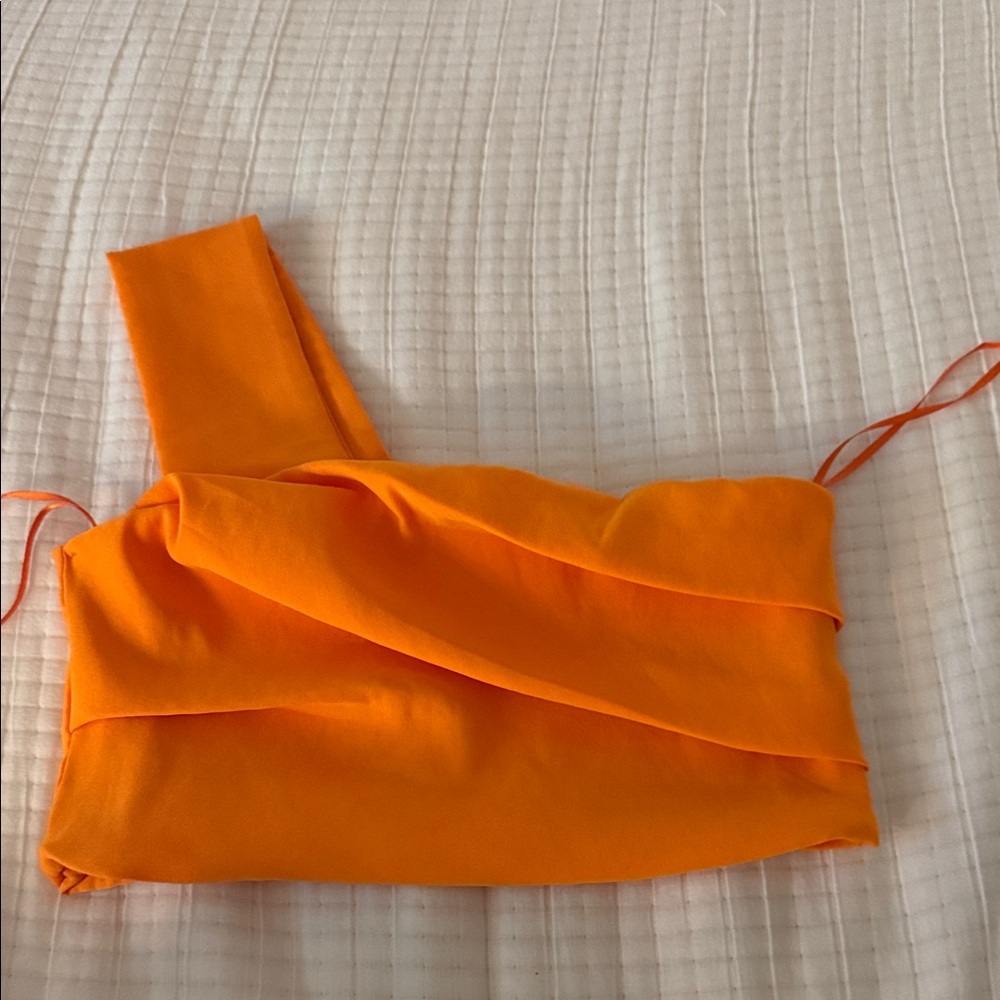 Zara Vibrant Orange One-Shoulder Crop Top